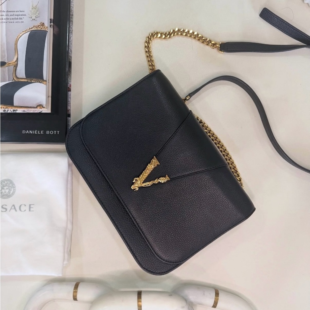 Versace Chain Virtus Leather Logo Crossbody